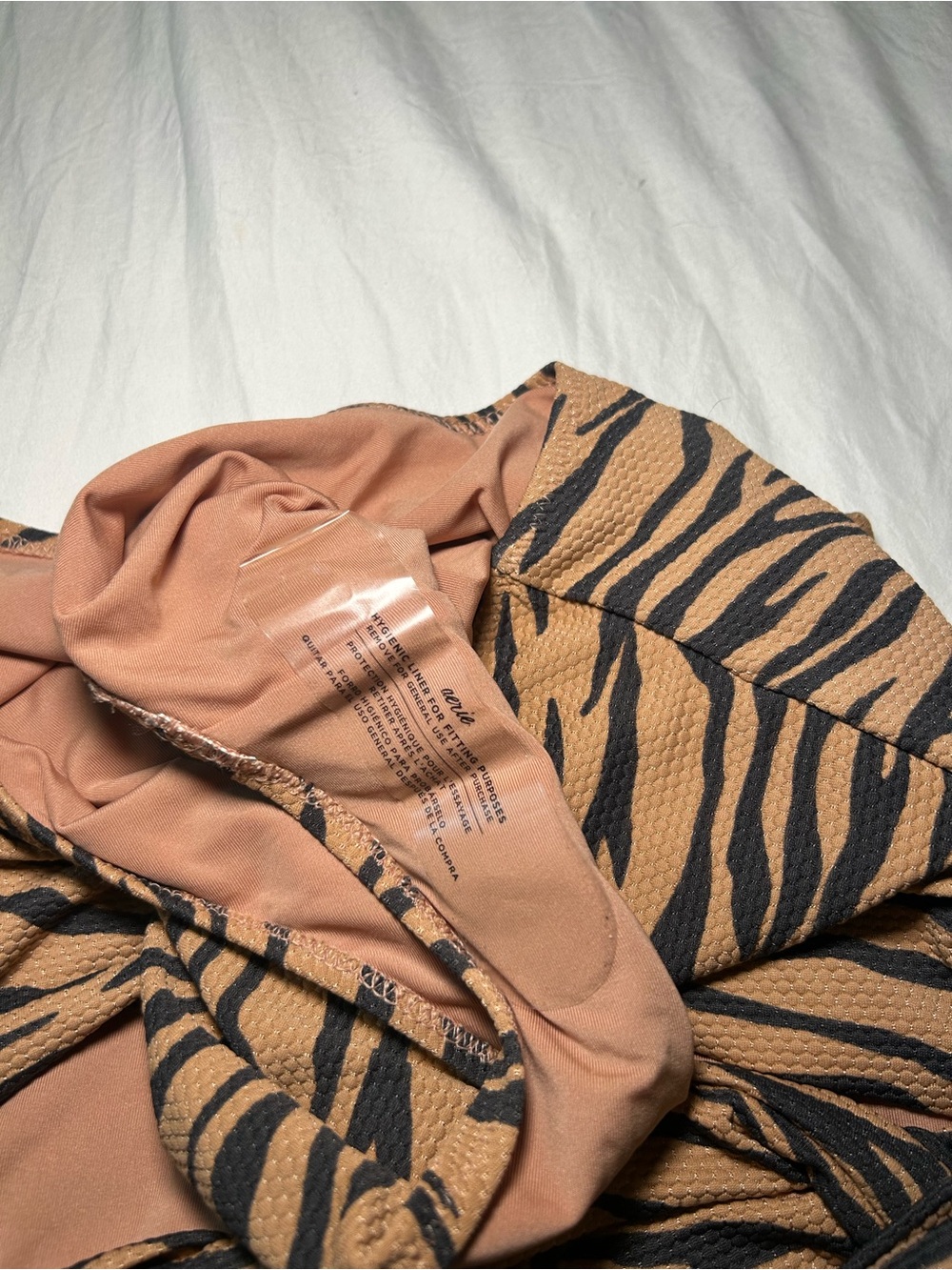 Aerie Tiger Stripe Animal Print Pique Wrap One Piece Swimsuit Tan Brown & Black - Picture 8 of 9